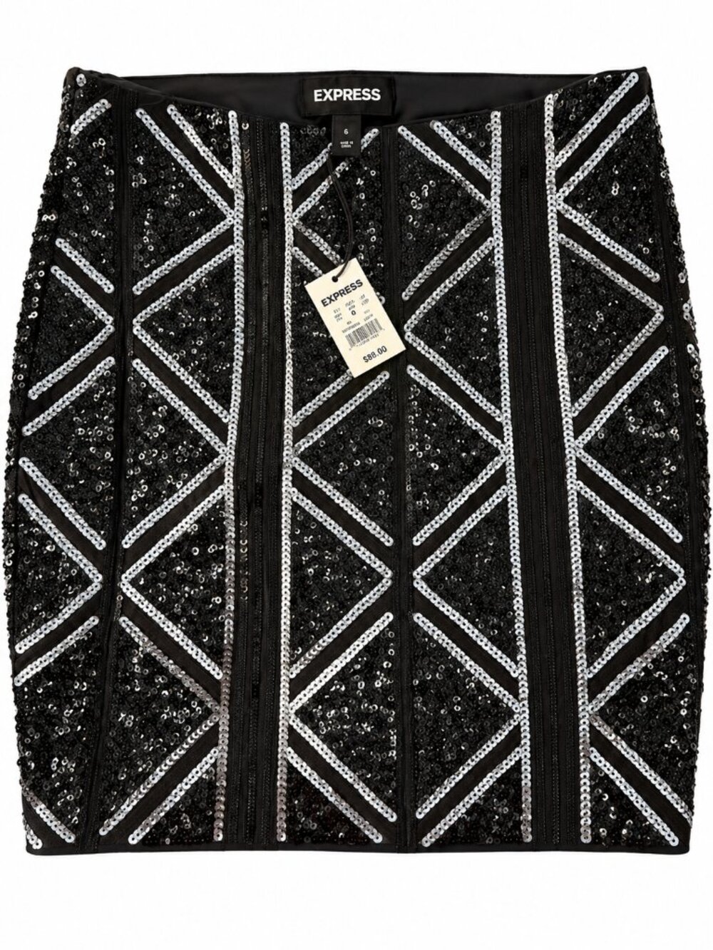 NWT Express Black Silver Sequin Mini Skirt Size S